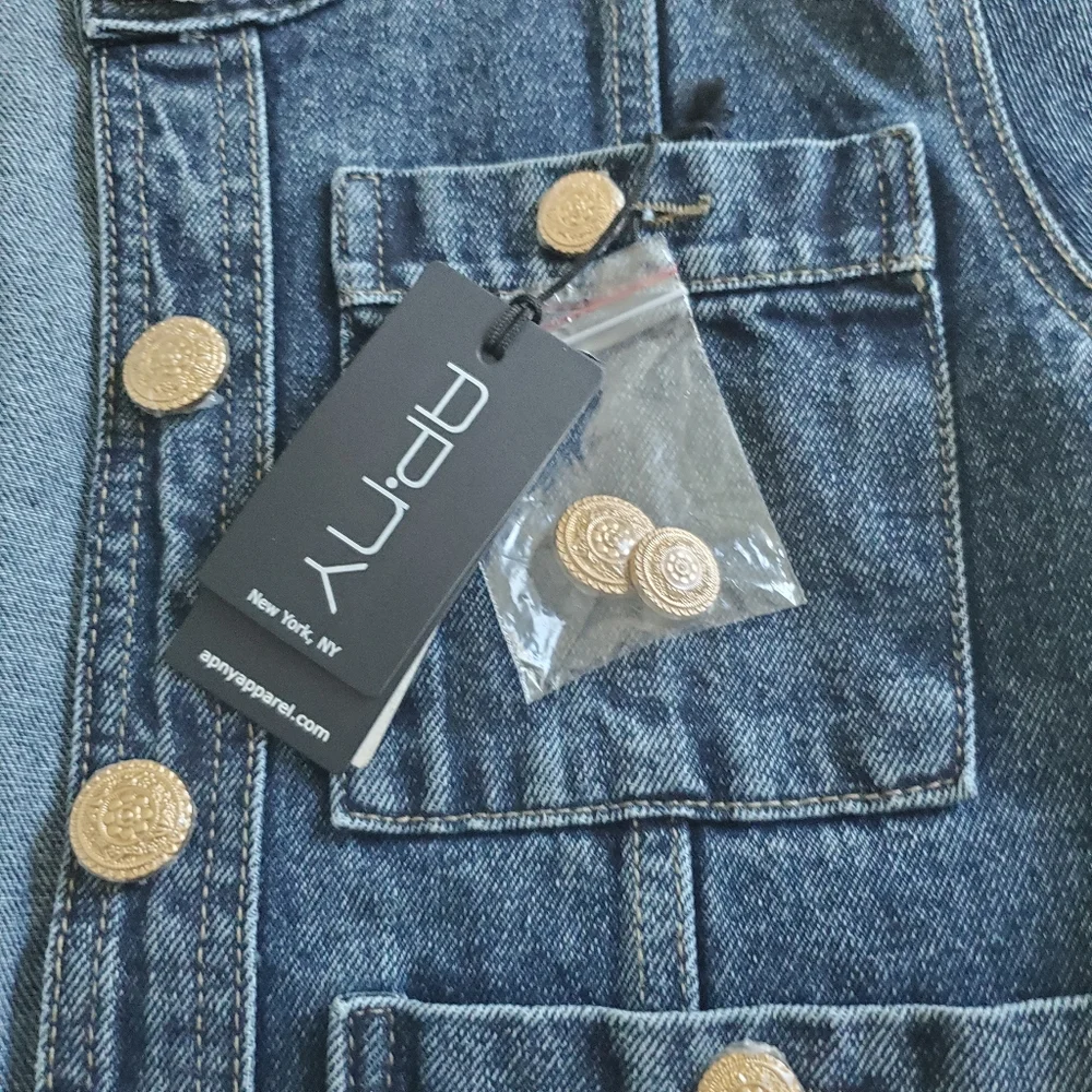 APNY Collarless Denim Jacket with Gold Buttons SZ Small - Picture 5 of 5